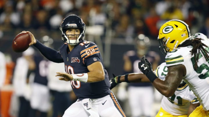 CHICAGO, ILLINOIS - SEPTEMBER 05: Mitchell Trubisky #10 of the Chicago Bears looks to pass during the first quarter against the Green Bay Packers at Soldier Field on September 05, 2019 in Chicago, Illinois. (Photo by Nuccio DiNuzzo/Getty Images)