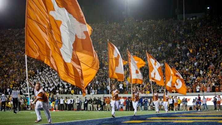 BERKELEY, CA - SEPTEMBER 17: The Texas Longhorns celebrate a touchdown against the California Golden Bears in the first quarter on September 17, 2016 at California Memorial Stadium in Berkeley, California. Cal won 50-43. (Photo by Brian Bahr/Getty Images) *** Local Caption *** BERKELEY, CA - SEPTEMBER 17: The Texas Longhorns celebrate a touchdown against the California Golden Bears in the first quarter on September 17, 2016 at California Memorial Stadium in Berkeley, California. Cal won 50-43. (Photo by Brian Bahr/Getty Images) *** Local Caption ***