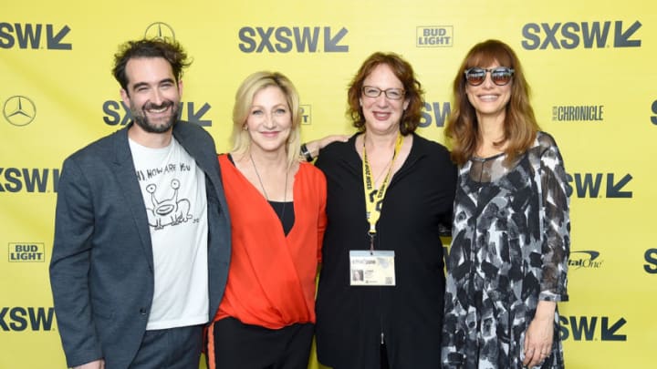 AUSTIN, TX - MARCH 10: (L-R) Actors Jay Duplass and Edie Falco, SXSW director of film Janet Pierson, and director Lynn Shelton attend the 'Outside In' premiere during the 2018 SXSW Conference and Festivals at the ZACH Theatre on March 10, 2018 in Austin, Texas. (Photo by Michael Loccisano/Getty Images for SXSW)