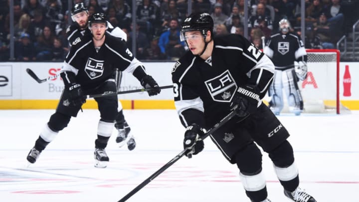 LOS ANGELES, CA - APRIL 2: Dustin Brown #23 of the Los Angeles Kings skates with the puck during the game against the Arizona Coyotes on April 2, 2017 at Staples Center in Los Angeles, California. (Photo by Juan Ocampo/NHLI via Getty Images) *** Local Caption ***