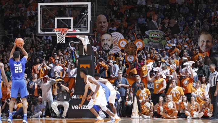 KNOXVILLE, TN - JANUARY 06: Tennessee Volunteers fans try to distract a free throw attempt by PJ Washington