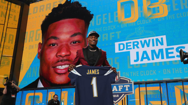 ARLINGTON, TX – APRIL 26: Derwin James of FSU poses after being picked #17 overall by the Los Angeles Chargers during the first round of the 2018 NFL Draft at AT&T Stadium on April 26, 2018 in Arlington, Texas. (Photo by Tom Pennington/Getty Images)