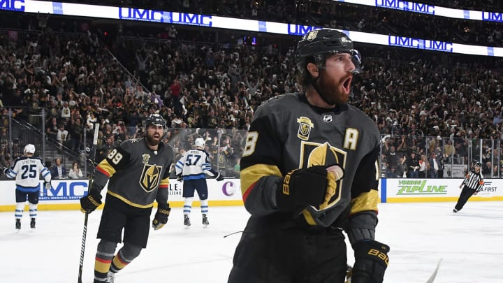 LAS VEGAS, NV – MAY 16: James Neal #18 of the Vegas Golden Knights celebrates his second-period goal against the Winnipeg Jets in Game Three of the Western Conference Finals during the 2018 NHL Stanley Cup Playoffs at T-Mobile Arena on May 16, 2018 in Las Vegas, Nevada. (Photo by Ethan Miller/Getty Images)