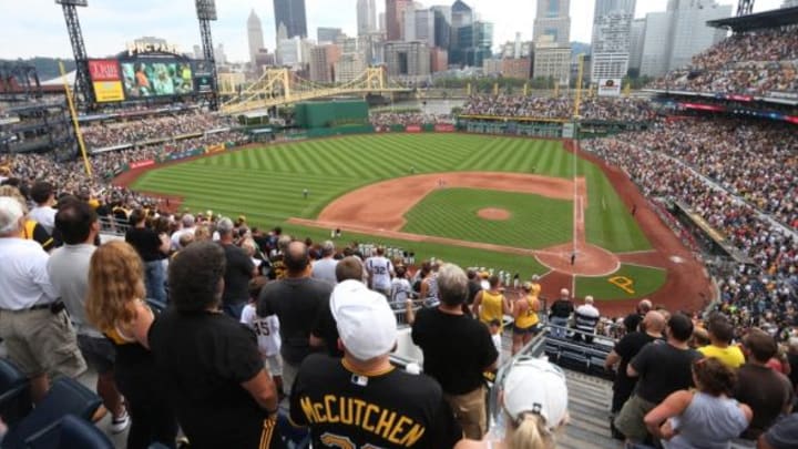 Jul 26, 2015; Pittsburgh, PA, USA; General view during the seventh inning stretch of the game between the Washington Nationals and the Pittsburgh Pirates at PNC Park. Mandatory Credit: Charles LeClaire-USA TODAY Sports