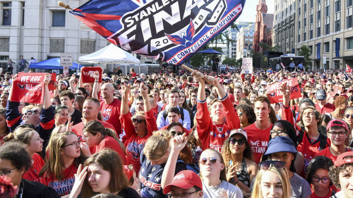 WASHINGTON, DC – JUNE 4: Washington Capitals fans cheer their team prior to during game four of The Stanley Cup Final between the Vegas Golden Knights and Washington Capitals. (Photo by Jonathan Newton/The Washington Post via Getty Images)