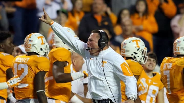 Nov 28, 2015; Knoxville, TN, USA; Tennessee Volunteers head coach Butch Jones during the first half against the Vanderbilt Commodores at Neyland Stadium. Mandatory Credit: Randy Sartin-USA TODAY Sports
