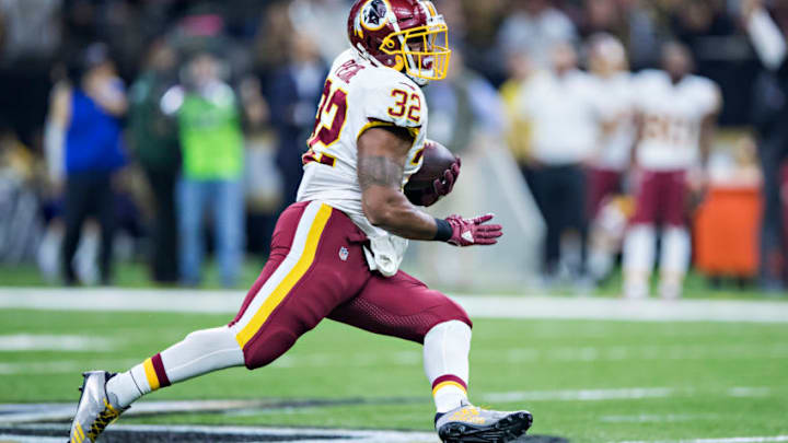 NEW ORLEANS, LA - NOVEMBER 19: Samaje Perine #32 of the Washington Redskins runs the ball during a game against the New Orleans Saints at Mercedes-Benz Superdome on November 19, 2017 in New Orleans, Louisiana. Saints defeated the Redskins 34-31. (Photo by Wesley Hitt/Getty Images)