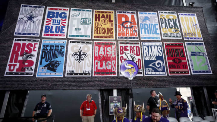 NASHVILLE, TN - APRIL 25: General view of NFL team signage during the first round of the NFL Draft on April 25, 2019 in Nashville, Tennessee. (Photo by Joe Robbins/Getty Images)
