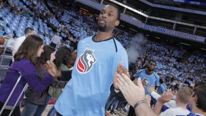 SACRAMENTO, CA - APRIL 7: Harrison Barnes #40 of the Sacramento Kings greets fans priro to the game against the New Orleans Pelicans on April 7, 2019 at Golden 1 Center in Sacramento, California. NOTE TO USER: User expressly acknowledges and agrees that, by downloading and or using this photograph, User is consenting to the terms and conditions of the Getty Images Agreement. Mandatory Copyright Notice: Copyright 2019 NBAE (Photo by Rocky Widner/NBAE via Getty Images)