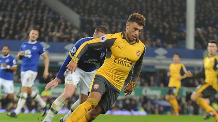 LIVERPOOL, ENGLAND - DECEMBER 13: Alex Oxlade-Chamberlain of Arsenal during the Premier League match between Everton and Arsenal at Goodison Park on December 13, 2016 in Liverpool, England. (Photo by Stuart MacFarlane/Arsenal FC via Getty Images)