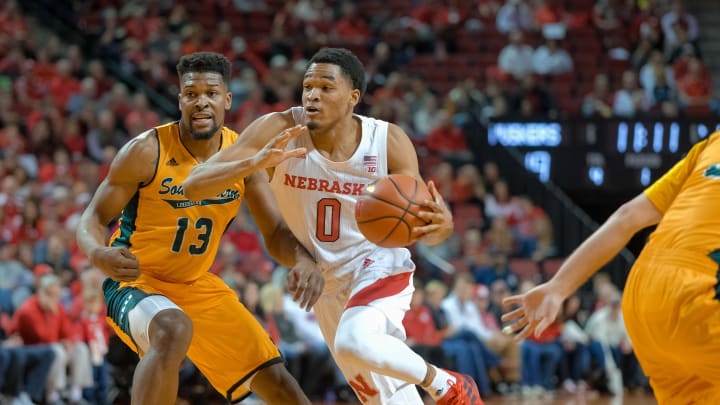 LINCOLN, NE – NOVEMBER 11: James Palmer Jr. #0 of the Nebraska Cornhuskers drives past Moses Greenwood #13 of the Southeastern Louisiana Lionsduring their game at Pinnacle Bank Arena on November 11, 2018 in Lincoln, Nebraska. (Photo by Eric Francis/Getty Images)
