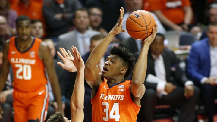 CHAMPAIGN, ILLINOIS – NOVEMBER 26: Jermaine Hamlin #34 of the Illinois Fighting Illini takes a shot in the game against the Lindenwood Lions at State Farm Center on November 26, 2019 in Champaign, Illinois. (Photo by Justin Casterline/Getty Images)