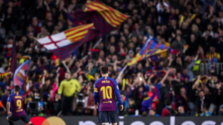 BARCELONA, SPAIN - MAY 1: Lionel Messi of FC Barcelona during the UEFA Champions League match between FC Barcelona v Liverpool at the Camp Nou on May 1, 2019 in Barcelona Spain (Photo by David S. Bustamante/Soccrates/Getty Images)