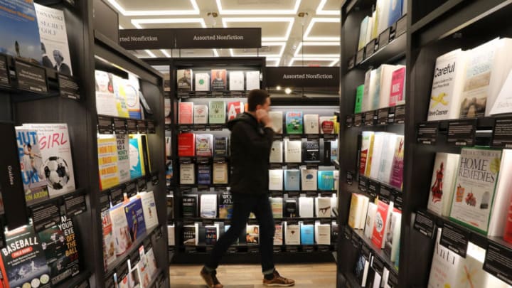 NEW YORK, NY - MAY 25: People shop in the newly opened Amazon Books on May 25, 2017 in New York City. Amazon.com Inc.'s first New York City bookstore occupies 4,000 square feet in The Shops at Columbus Circle in Manhattan and stocks upwards of 3,000 books. Amazon Books, like the Amazon Go store, does not accept cash and instead lets Prime members use the Amazon app on their smartphone to pay for purchases. Non-members can use a credit or debit card. (Photo by Spencer Platt/Getty Images)