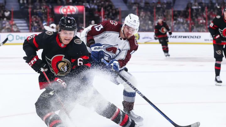 Jakob Chychrun of the Ottawa Senators skates against the Colorado Avalanche on March 16, 2023. | Photo by Chris Tanouye for Freestyle Photography and Getty Images.