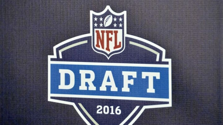 Apr 28, 2016; Los Angeles, CA, USA; General view of 2016 NFL Draft logo at Los Angeles Rams draft party at L.A. Live. Mandatory Credit: Kirby Lee-USA TODAY Sports