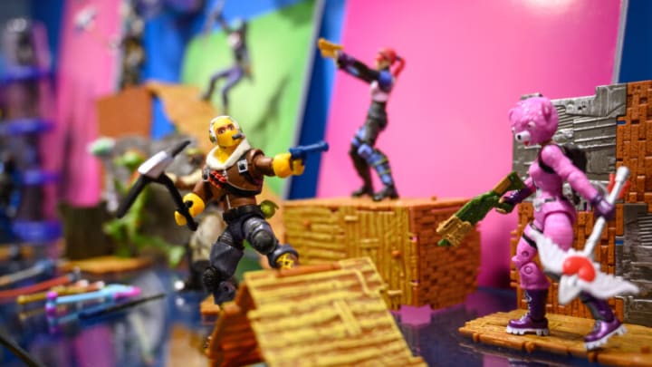 LONDON, ENGLAND - JANUARY 22: A selection of "Fortnite" action figures are seen on a display at the annual "Toy Fair" at Olympia London on January 22, 2019 in London, England. The Toy Fair is the UK’s largest dedicated game and hobby event and aims to showcase the most anticipated products for the year ahead. (Photo by Leon Neal/Getty Images)