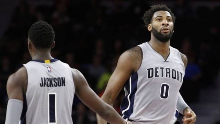 Dec 31, 2015; Auburn Hills, MI, USA; Detroit Pistons center Andre Drummond (0) gives five to guard Reggie Jackson (1) during the second quarter against the Minnesota Timberwolves at The Palace of Auburn Hills. Mandatory Credit: Raj Mehta-USA TODAY Sports Dec 31, 2015; Auburn Hills, MI, USA; Detroit Pistons center Andre Drummond (0) gives five to guard Reggie Jackson (1) during the second quarter against the Minnesota Timberwolves at The Palace of Auburn Hills. Mandatory Credit: Raj Mehta-USA TODAY Sports