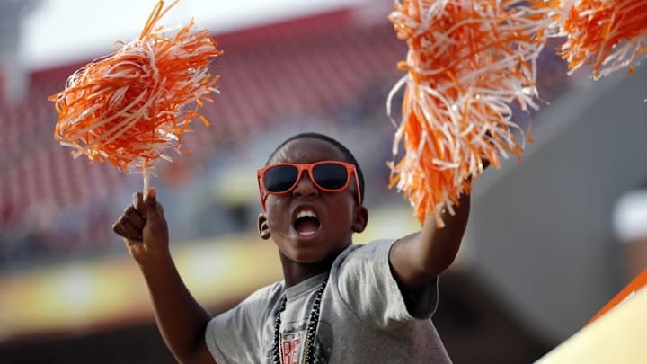 Jan 1, 2016; Tampa, FL, USA; Tennessee Volunteers fan cheer during the second half against the Northwestern Wildcats in the 2016 Outback Bowl at Raymond James Stadium. Tennessee Volunteers defeated the Northwestern Wildcats 45-6. Mandatory Credit: Kim Klement-USA TODAY Sports
