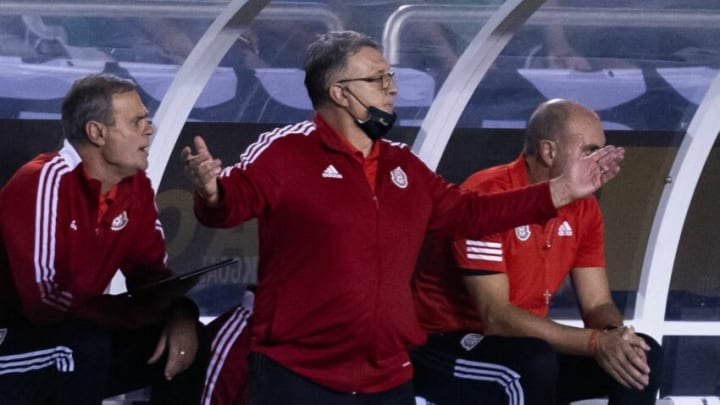 Gerardo "Tata" Martino gestures during a Concacaf Gold Cup match. His tenure is hanging by a thread after yet another loss to Team USA. (Photo by ANDY JACOBSOHN/AFP via Getty Images)