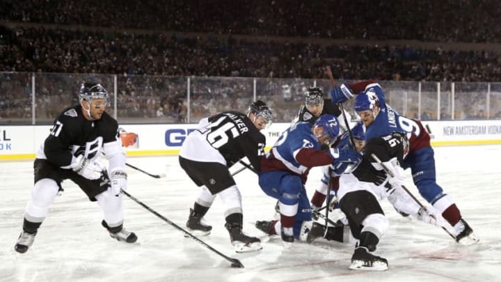 COLORADO SPRINGS, COLORADO - FEBRUARY 15: Alec Martinez #27 of Los Angeles Kings recovers a face off against the Colorado Avalanche in the third period during the 2020 NHL Stadium Series game at Falcon Stadium on February 15, 2020 in Colorado Springs, Colorado. (Photo by Matthew Stockman/Getty Images)