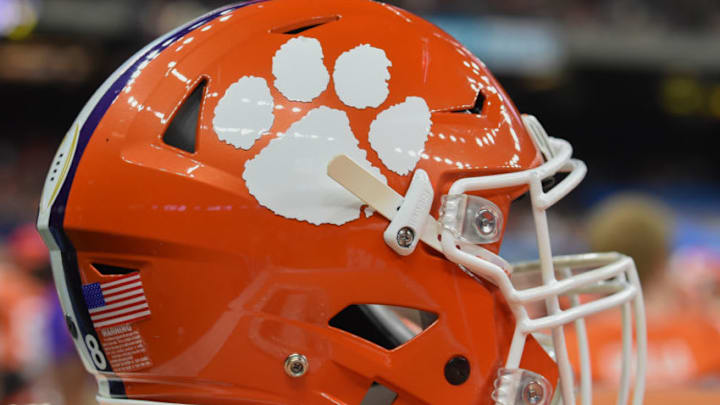 NEW ORLEANS, LA - JANUARY 01: A Clemson Tiger helmet awaits the next series during the College Football Playoff Semifinal at the Allstate Sugar Bowl between the Alabama Crimson Tide and Clemson Tigers on January 1, 2018, at the Mercedes-Benz Superdome in New Orleans, LA. (Photo by Ken Murray/Icon Sportswire via Getty Images)