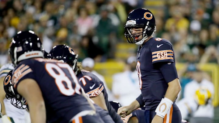 GREEN BAY, WI - SEPTEMBER 28: Mike Glennon #8 of the Chicago Bears calls out instructions in the first quarter against the Green Bay Packers at Lambeau Field on September 28, 2017 in Green Bay, Wisconsin. (Photo by Jonathan Daniel/Getty Images)