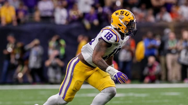 NEW ORLEANS, LA - JANUARY 13: Linebacker K'Lavon Chaisson of the LSU Tigers during the College Football Playoff National Championship game against the Clemson Tigers at the Mercedes-Benz Superdome on January 13, 2020 in New Orleans, Louisiana. LSU defeated Clemson 42 to 25. (Photo by Don Juan Moore/Getty Images) NEW ORLEANS, LA - JANUARY 13: Linebacker K'Lavon Chaisson of the LSU Tigers during the College Football Playoff National Championship game against the Clemson Tigers at the Mercedes-Benz Superdome on January 13, 2020 in New Orleans, Louisiana. LSU defeated Clemson 42 to 25. (Photo by Don Juan Moore/Getty Images)