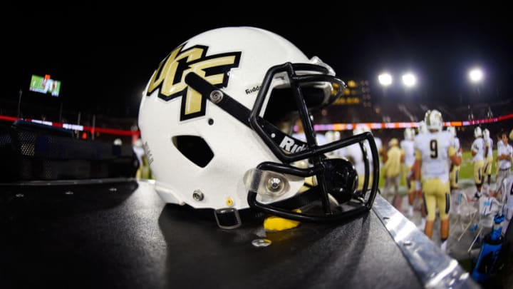 PALO ALTO, CA – SEPTEMBER 12: A detailed view of a fooball helmet belonging to the UCF Knights on the sidelines against the Stanford Cardinal during an NCAA football game at Stanford Stadium on September 12, 2015 in Palo Alto, California. (Photo by Thearon W. Henderson/Getty Images)