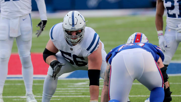 ORCHARD PARK, NY – JANUARY 09: Quenton Nelson #56 of the Indianapolis Colts during a game against the Buffalo Bills at Bills Stadium on January 9, 2021 in Orchard Park, New York. (Photo by Timothy T Ludwig/Getty Images)