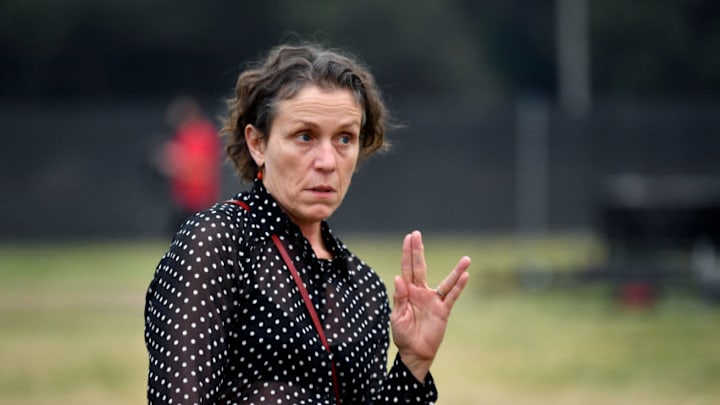 PASADENA, CALIFORNIA - SEPTEMBER 11: Frances McDormand attends the Drive-In Premiere of "Nomadland" hosted by Fox Searchlight and The Telluride Film Festival at Rose Bowl on September 11, 2020 in Pasadena, California. (Photo by Amy Sussman/Getty Images)