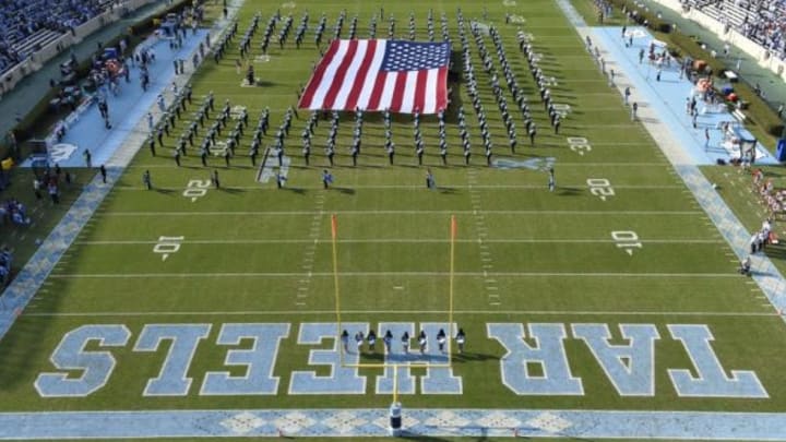 Oct 24, 2015; Chapel Hill, NC, USA; North Carolina Tar Heels band performs the National Anthem at Kenan Memorial Stadium. Mandatory Credit: Bob Donnan-USA TODAY Sports