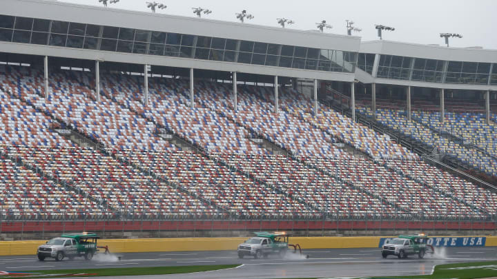 CHARLOTTE, NC – OCTOBER 07: Air Titans dry the track during a rain delay (Photo by Brian Lawdermilk/Getty Images)