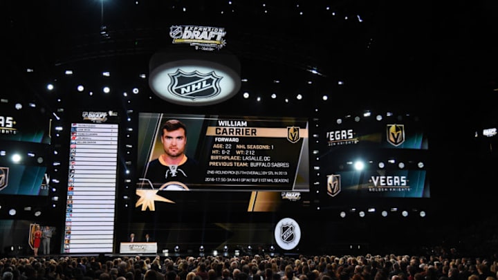 LAS VEGAS, NV - JUNE 21: William Carrier is selected by the Las Vegas Golden Knights during the 2017 NHL Awards and Expansion Draft at T-Mobile Arena on June 21, 2017 in Las Vegas, Nevada. (Photo by Ethan Miller/Getty Images)