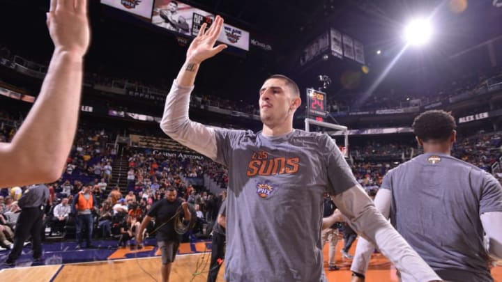 PHOENIX, AZ - MARCH 9: Alex Len #21 of the Phoenix Suns is introduced before a game against the Los Angeles Lakers on March 9, 2017 at Talking Stick Resort Arena in Phoenix, Arizona. NOTE TO USER: User expressly acknowledges and agrees that, by downloading and/or using this photograph, user is consenting to the terms and conditions of the Getty Images License Agreement. Mandatory Copyright Notice: Copyright 2017 NBAE (Photo by Barry Gossage/NBAE via Getty Images)