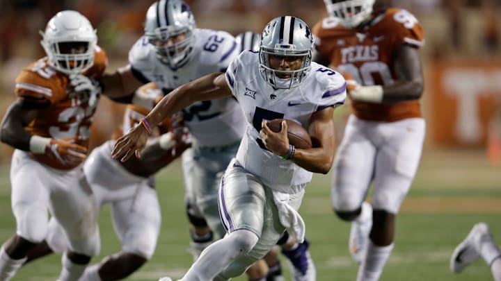 AUSTIN, TX – OCTOBER 07: Alex Delton #5 of the Kansas State Wildcats runs the ball in the second overtime period against the Texas Longhorns at Darrell K Royal-Texas Memorial Stadium on October 7, 2017 in Austin, Texas. (Photo by Tim Warner/Getty Images)