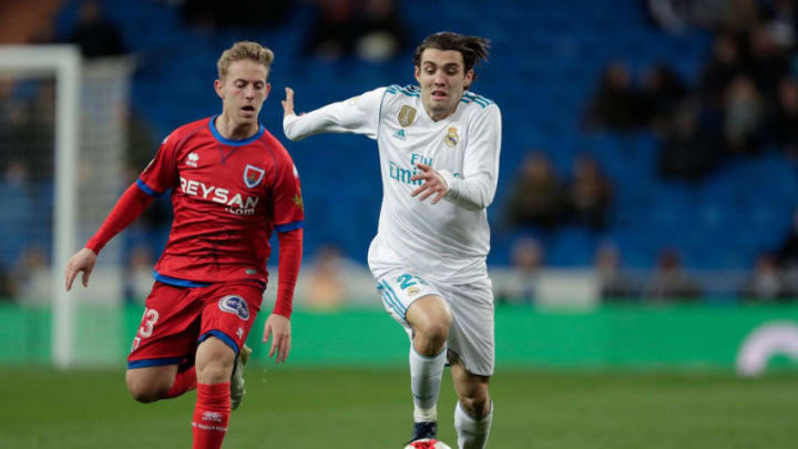 , SPAIN - JANUARY 10: (L-R) Dani Nieto of Numancia, Mateo Kovacic of Real Madrid during the Spanish Copa del Rey match between Real Madrid v Numancia on January 10, 2018 (Photo by Laurens Lindhout/Soccrates/Getty Images)