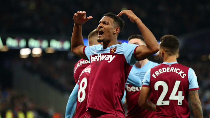 LONDON, ENGLAND - OCTOBER 05: Sebastien Haller of West Ham United celebrates after he scores his sides 2st goal during the Premier League match between West Ham United and Crystal Palace at London Stadium on October 05, 2019 in London, United Kingdom. (Photo by Julian Finney/Getty Images) LONDON, ENGLAND - OCTOBER 05: Sebastien Haller of West Ham United celebrates after he scores his sides 2st goal during the Premier League match between West Ham United and Crystal Palace at London Stadium on October 05, 2019 in London, United Kingdom. (Photo by Julian Finney/Getty Images)