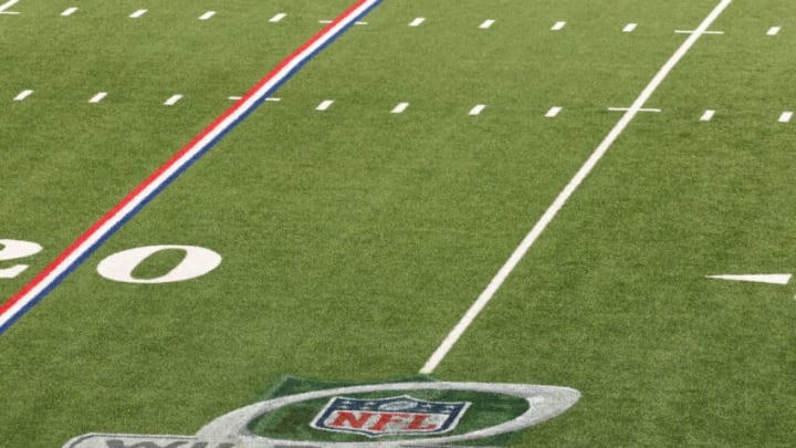 ORCHARD PARK, NY - JANUARY 09: A general view of the NFL Wild Card logo on the field before a game between the Buffalo Bills and the Indianapolis Colts at Bills Stadium on January 9, 2021 in Orchard Park, New York. (Photo by Timothy T Ludwig/Getty Images)