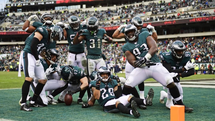PHILADELPHIA, PA – NOVEMBER 24: The Philadelphia Eagles defense flexes after a fumble turnover during the fourth quarter at Lincoln Financial Field on November 24, 2019 in Philadelphia, Pennsylvania. The Seahawks defeated the Eagles 17-9. (Photo by Corey Perrine/Getty Images)