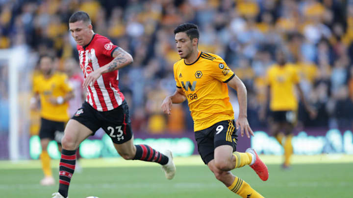 WOLVERHAMPTON, ENGLAND - SEPTEMBER 29: Raul Jimenez of Wolverhampton Wanderers during the Premier League match between Wolverhampton Wanderers and Southampton FC at Molineux on September 29, 2018 in Wolverhampton, United Kingdom. (Photo by Lynne Cameron/Getty Images)
