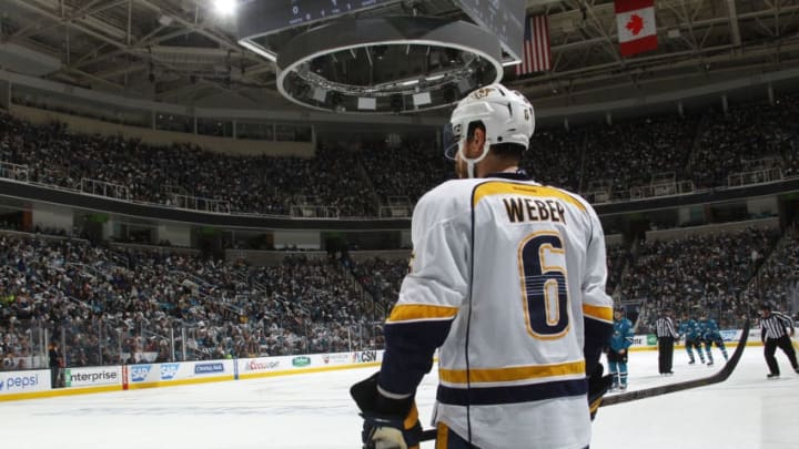 SAN JOSE, CA - MAY 1: Shea Weber #6 of the Nashville Predators looks on during the game against the San Jose Sharks in Game Two of the Western Conference Semifinals during the 2016 NHL Stanley Cup Playoffs at SAP Center on May 1, 2016 in San Jose, California. (Photo by Rocky W. Widner/NHL/Getty Images)