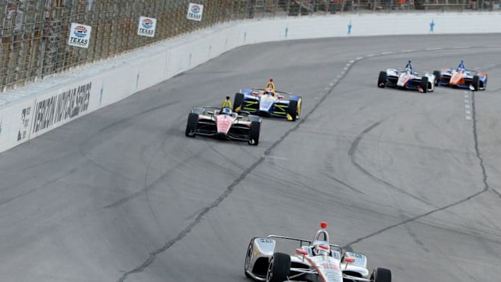 FORT WORTH, TX - JUNE 09: Will Power, driver of the #12 Verizon Team Penske Chevrolet, leads a pack of cars during the Verizon IndyCar Series DXC Technology 600 at Texas Motor Speedway on June 9, 2018 in Fort Worth, Texas. (Photo by Robert Laberge/Getty Images)