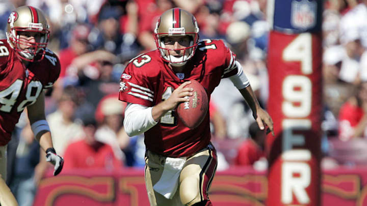 49ers quarterback Tim Rattay rushed for 21 total yards as the Dallas Cowboys defeated the San Francisco 49ers by a score of 34 to 31 at Monster Park, San Francisco, California, September 25, 2005. (Photo by Robert B. Stanton/NFLPhotoLibrary) 49ers quarterback Tim Rattay rushed for 21 total yards as the Dallas Cowboys defeated the San Francisco 49ers by a score of 34 to 31 at Monster Park, San Francisco, California, September 25, 2005. (Photo by Robert B. Stanton/NFLPhotoLibrary)