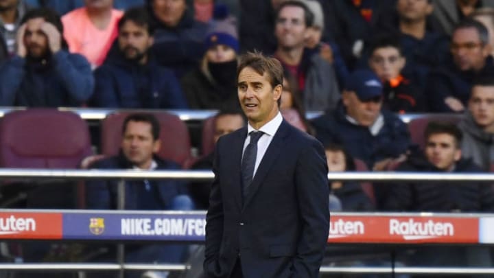 Real Madrid's Spanish coach Julen Lopetegui looks on during the Spanish league football match between FC Barcelona and Real Madrid CF at the Camp Nou stadium in Barcelona on October 28, 2018. (Photo by GABRIEL BOUYS / AFP) (Photo credit should read GABRIEL BOUYS/AFP/Getty Images)