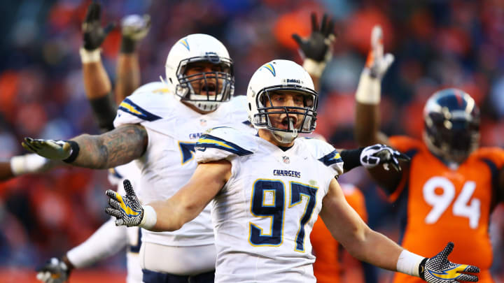 Bront Bird #97 of the San Diego Chargers. (Photo by Doug Pensinger/Getty Images)
