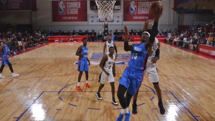 LAS VEGAS, NV - JULY 7: Rashawn Thomas #40 of the Oklahoma City Thunder shoots the ball against the Brooklyn Nets during the 2018 Las Vegas Summer League on July 7, 2018 at the Cox Pavilion in Las Vegas, Nevada. NOTE TO USER: User expressly acknowledges and agrees that, by downloading and/or using this Photograph, user is consenting to the terms and conditions of the Getty Images License Agreement. Mandatory Copyright Notice: Copyright 2018 NBAE (Photo by David Dow/NBAE via Getty Images)