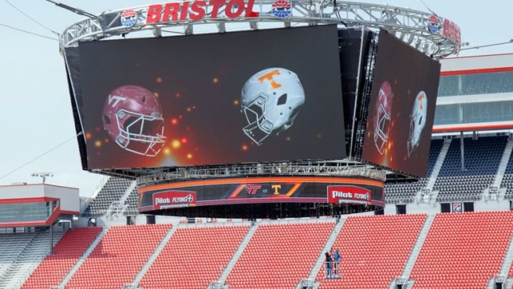 Sep 9, 2016; Bristol, TN, USA; General view of the Colossus video board the day before the game between the Tennessee Volunteers and Virginia Tech Hokies at Bristol Motor Speedway. Mandatory Credit: Randy Sartin-USA TODAY Sports