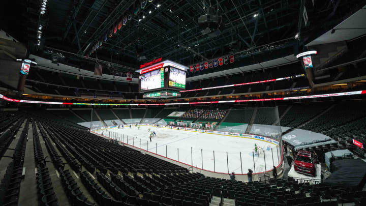 Jan 31, 2021; Saint Paul, Minnesota, USA; A general view of Xcel Energy Center during the third period of a game between the Minnesota Wild and Colorado Avalanche. Mandatory Credit: Brace Hemmelgarn-USA TODAY Sports