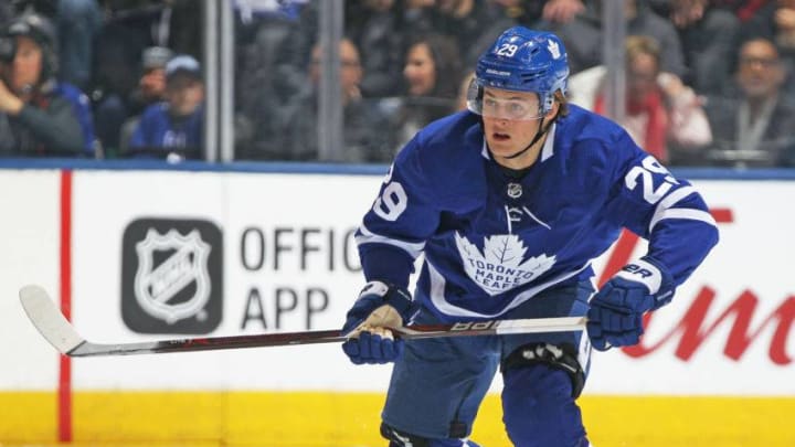 TORONTO, ON - MARCH 10: William Nylander #29 of the Toronto Maple Leafs skates against the Pittsburgh Penguins during an NHL game at the Air Canada Centre on March 10, 2018 in Toronto, Ontario, Canada. The Maple Leafs defeated the Penguins 5-2. (Photo by Claus Andersen/Getty Images)